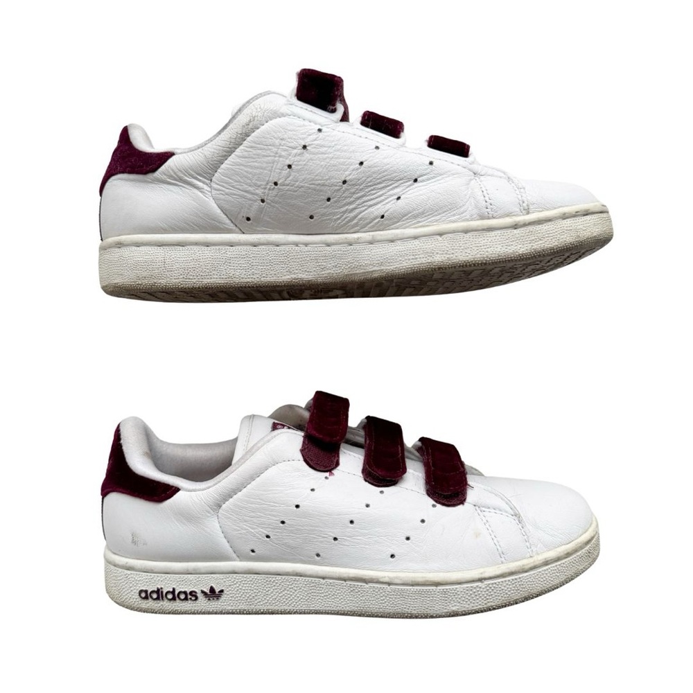 Vintage 2006 Adidas Stan Smith 3 Strap Velcro Burgundy Velvet and White Sneakers